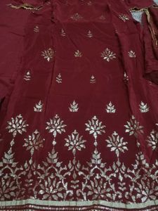 Maroon Plazzo Kameez with Gold Detail