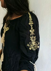 Black Golden Embroidery Top