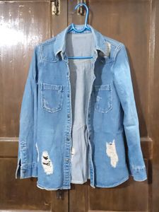 Distressed Denim Button-Down