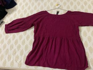 Dark Pink V Neck Short Kurti