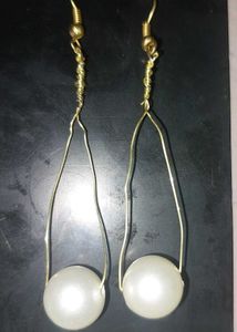 Gold Wire Pearl Drop Earrings