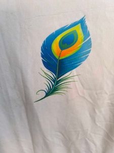 White T-Shirt with Peacock Feather