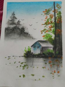 oil Pastel set of 2 Scenery Art