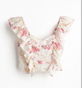 H&amp;M Cottan Linen Floral Ruffle Crop Top