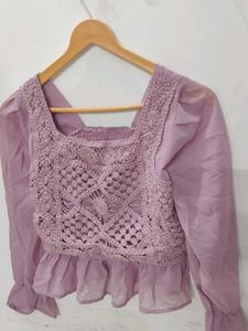 Crochet Top with Puff Sleeves