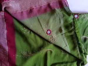 Green Embroidered Saree Maroon Embroidery Sare