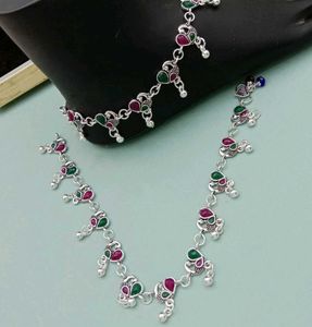 Silver Anklet with Peacock Design