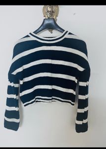 Striped Crop Low Shoulder Sweater