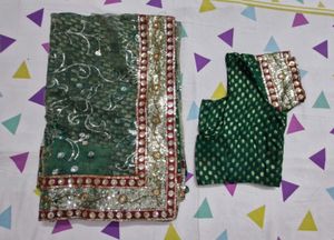 Green Embellished Saree with Blouse