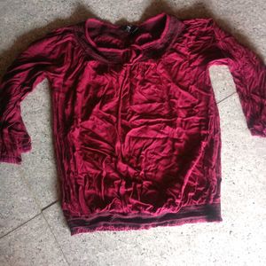 Maroon Embellished Neckline T Shirt