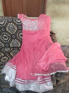 Anarkali Gown with dupatta and bottom pants.