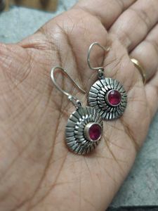 Red Stone 925 Silver Earrings