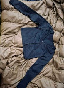 Black Ribbed Button-Down Top