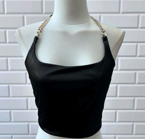 Tie Back Chain Halter Top (Black)