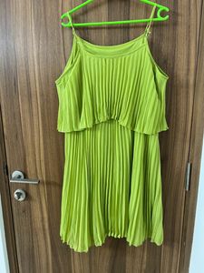 Lime Green Accordion Pleated A-Line Dress