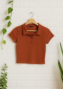 Brown Polo Crop Top