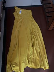 Yellow One-Shoulder Slit Dress