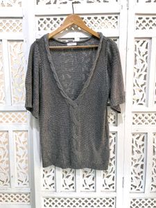 Metallic V Deep Neck Top D