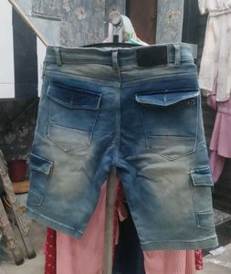 Distressed Denim Cargo Shorts