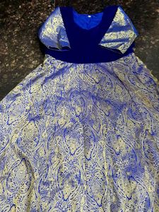 Velvet Grand Royal Blue Gown With Dupatta And Belt