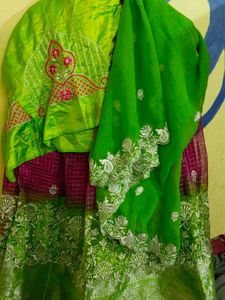 Pink &amp; Green Embellished Lehenga Set