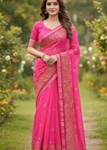 Pink Crepe Embroidered Saree With Blouse