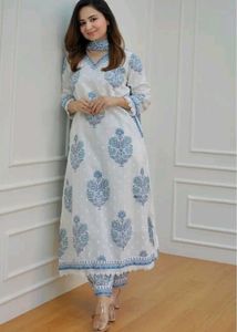 Elegant Blue Printed Kurta Set