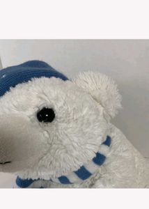 Polar Bear Whit Snowflakes Blue Striped Hat &amp;scarf