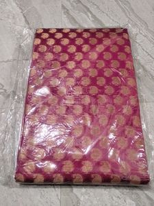Banarasi Organza Saree With Running Blouse,. Pink Body,,, Green Pallu,, And Purple Border