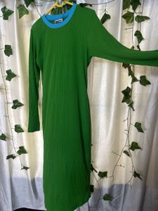 Retro Green Ribbed Knit Dress