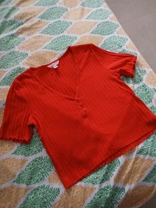 Red V-Neck H&M Top