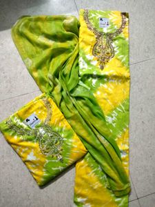 Yellow &amp; Green Cotton Rayon Suit