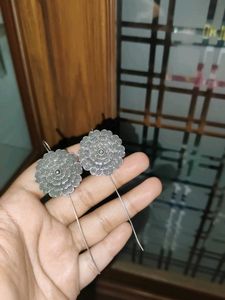 Silver Flower Drop Earrings