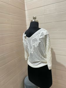 White Knit V-Neck Top