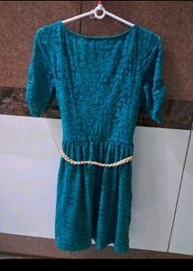 Imported  Teal Lace Dress with Braided Belt