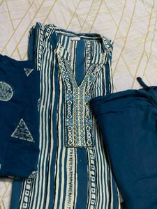 Striped Blue Kurta Set With Cotton Duptta