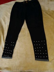 Black Beaded Ankle Jeans