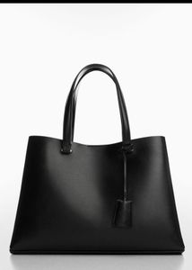 Mango Minimalist Black Leather Tote Bag