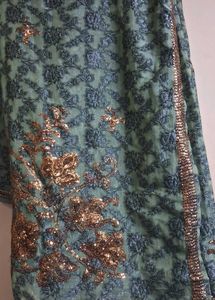 tissue type olive green chamki work saree