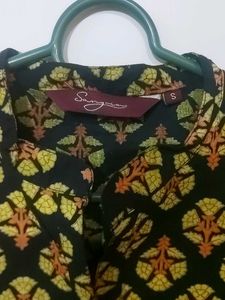 Black Printed Cotton Kurta