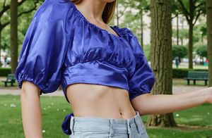 Blue Satin Crop Top M Size