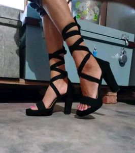 Black Lace Block Heels