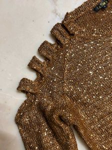 Sparkly Cold Shoulder Sweater