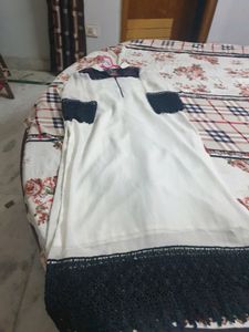Elegent White Georgette Kurta With Black Lace