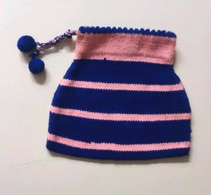 Blue & Pink Knitted Potli Bag Pouch Purse