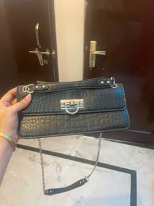 Black Croc Embossed Clutch