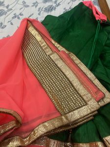 Green &amp; Pink Lehenga Set