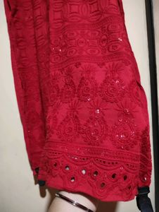 Red Embellished Chikankari Kurti