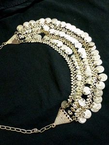 Silver Coin Oxidized Kamarbandh+3 Layered Neclace