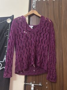 Purple Crochet Knit Hoodie